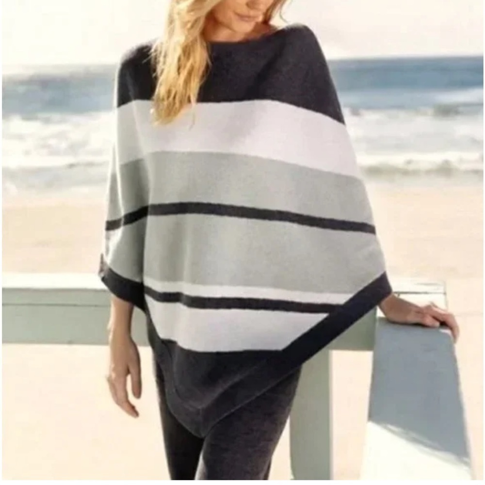 Barefoot Dream CozyChic ultra lite striped super soft poncho sweater